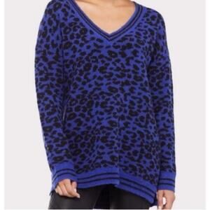 JOHN & JENN Evereve Blue Black V Neck Tunic Length Sweater // S